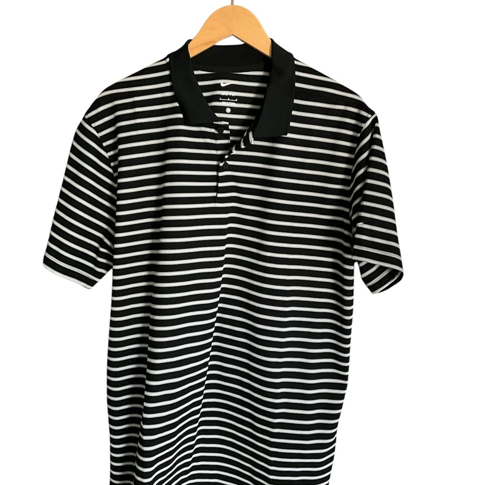 Nike Black and White Striped Polo Shirt